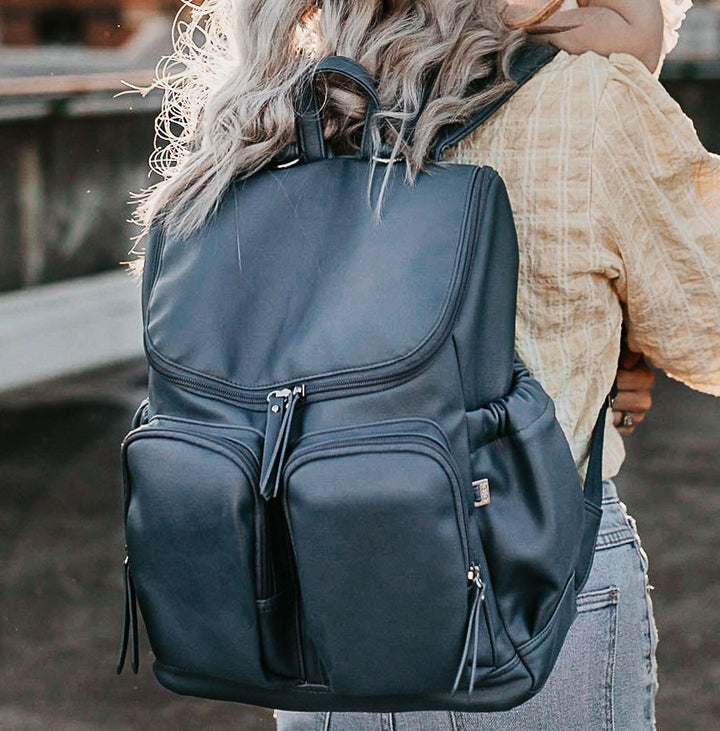 OiOi Faux Leather Nappy Backpack - Stone Blue