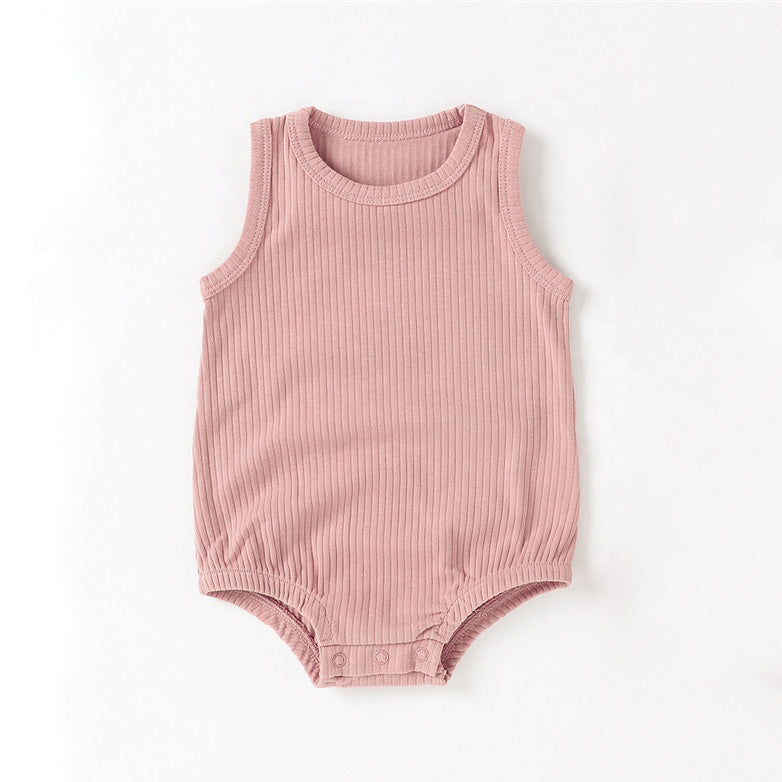 Paris Sleeveless Organic Cotton baby bodysuit Rib Knit - Baby Pink Color