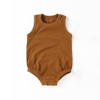 Paris Sleeveless Organic Cotton baby bodysuit Rib Knit - Brown Color