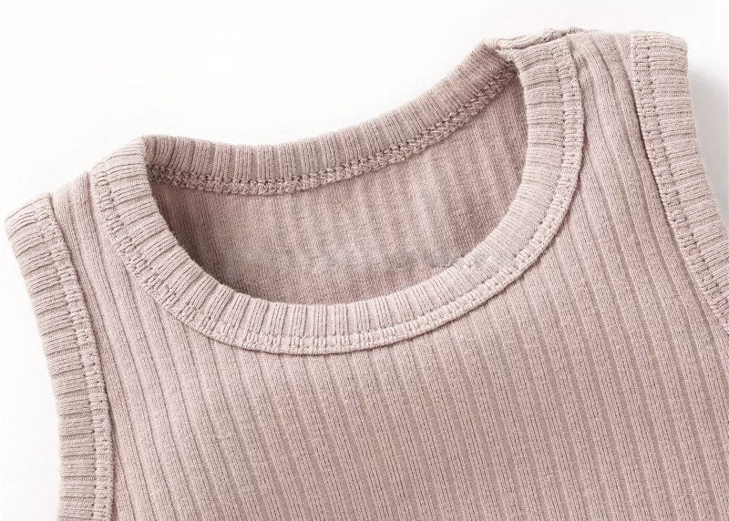 Paris Sleeveless Organic Cotton baby bodysuit Rib Knit - Closeup neck area