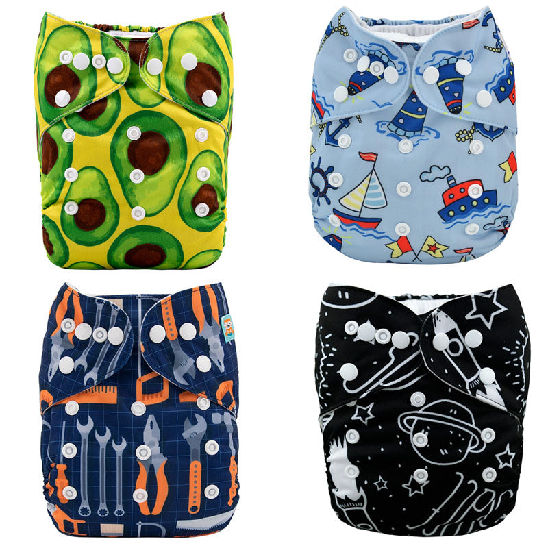 Parker 4 Pack modern, reuseable & washable Cloth Nappies With 8 Inserts
