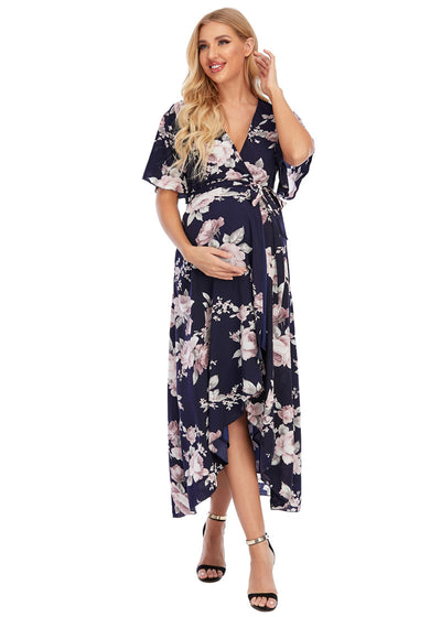 Peony Navy Maternity Wrap Dress