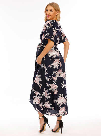 Peony Navy Maternity Wrap Dress side 2