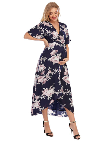 Peony Navy Maternity Wrap Dress side 4