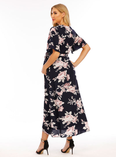 Peony Navy Maternity Wrap Dress side
