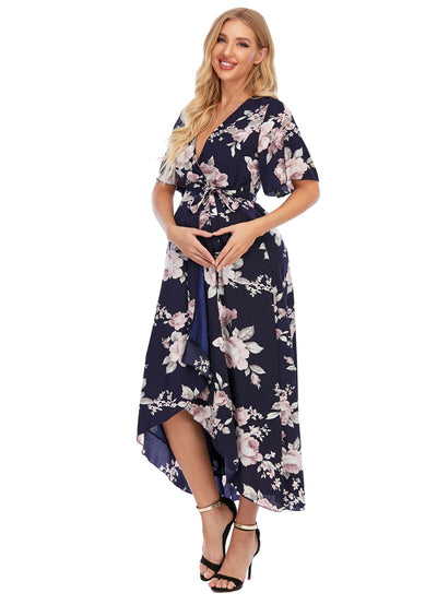 Peony Navy Maternity Wrap Dress with heart