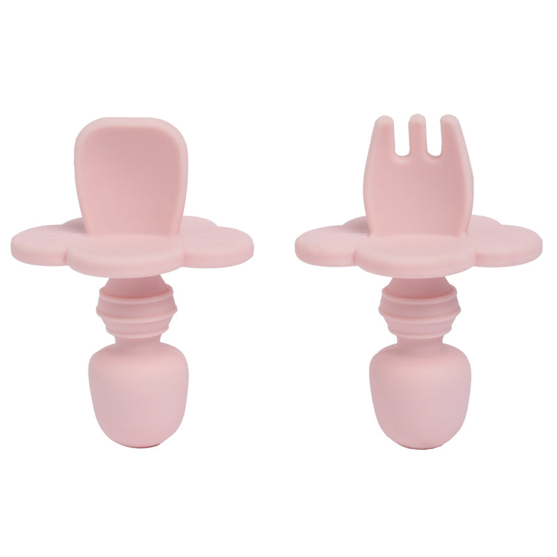 Pink-Silicone-Baby-Spoon-&-Fork-Set
