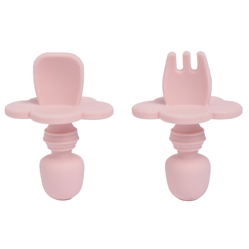 Pink Silicone Baby & Toddler Spoon & Fork Set