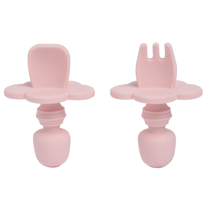 Pink Silicone Baby & Toddler Spoon & Fork Set