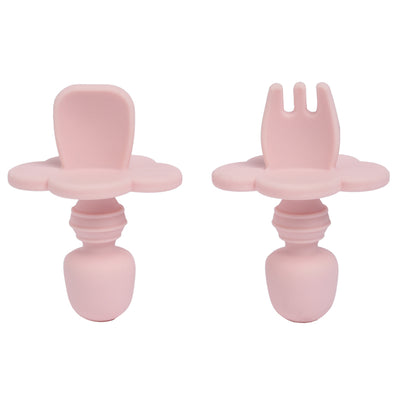 Pink Silicone Baby & Toddler Spoon & Fork Set