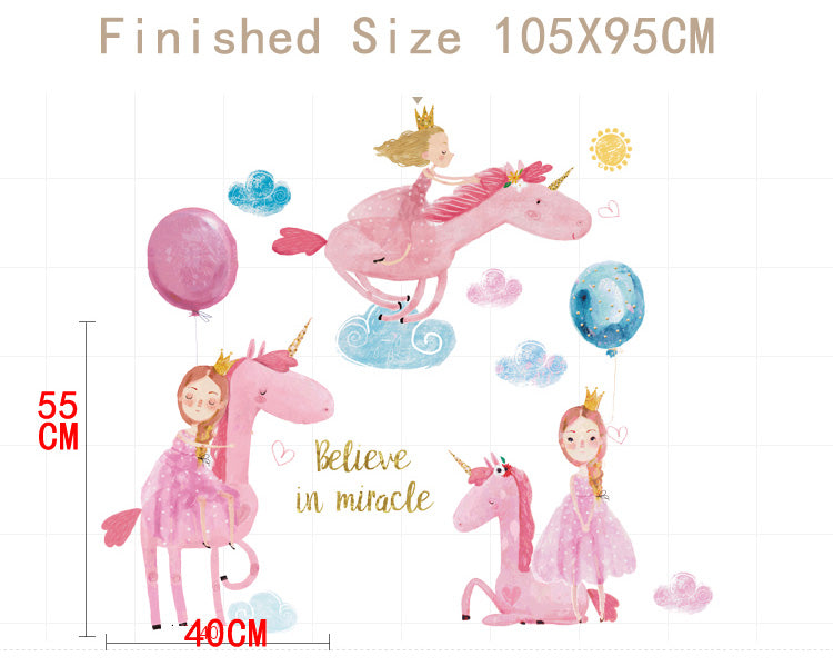 Pink Unicorn Baby Nursery Wall Sticker Size