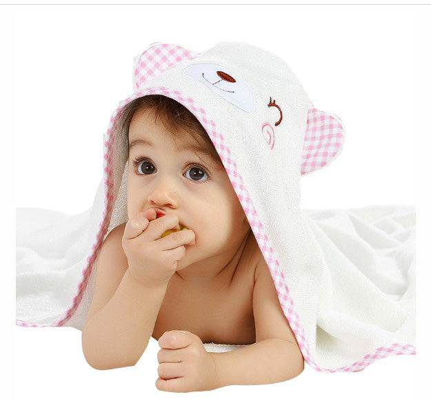Pink Bear Baby Hooded Bath Towel