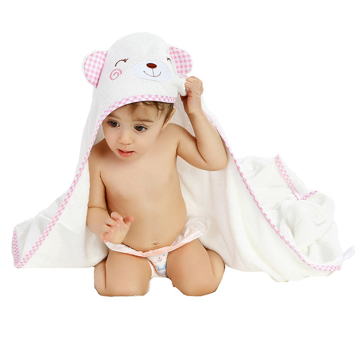 Pink Bear Baby Hooded Bath Towel 90 x 90 cm