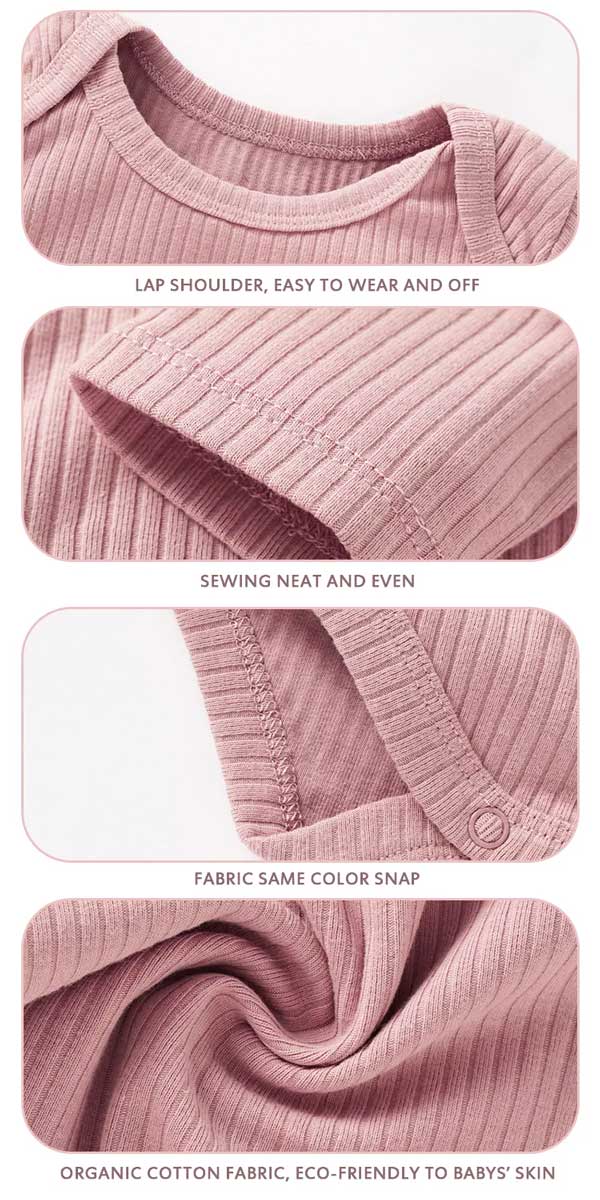 Quinn Long Sleeve Organic Cotton Baby Bodysuit - Baby Pink closeup
