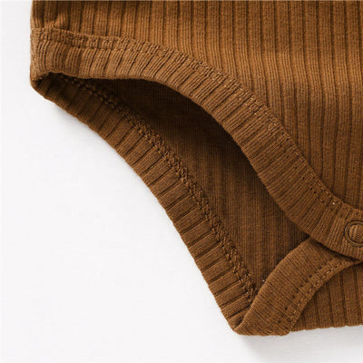 Quinn Long Sleeve Organic Cotton Baby Bodysuit - Brown closeup