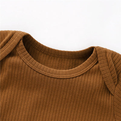 Quinn Long Sleeve Organic Cotton Baby Bodysuit - Brown top closeup