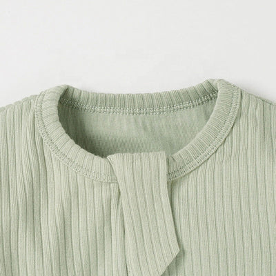 Rain Long Sleeve Zip Romper Covered Feet Organic Ribbed Cotton - Sage Top View