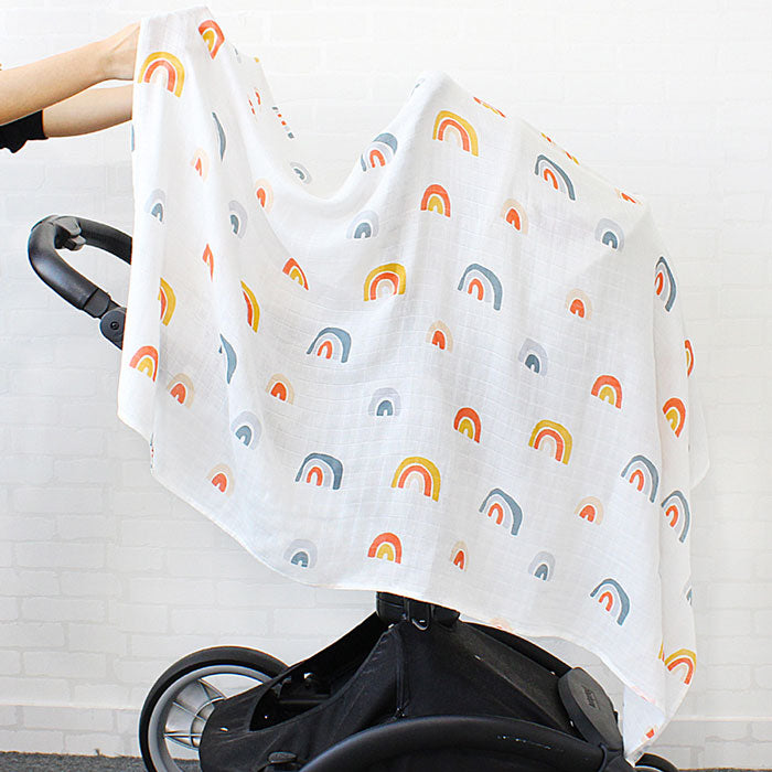 Rainbow Baby Swaddle Wrap on pram