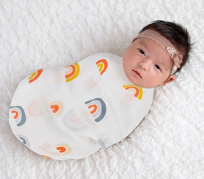 Rainbow Baby Swaddle Wrap with baby