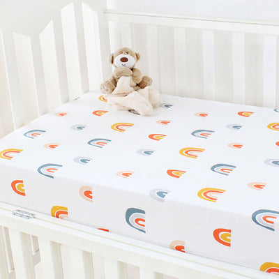 Rainbow Fitted Baby Cot Sheet close up