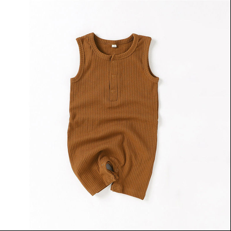 Remi Sleeveless Baby Romper Organic Ribbed Cotton - Brown Color