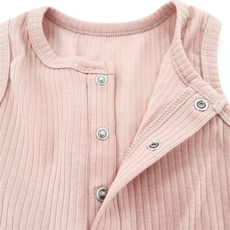 Remi Sleeveless Baby Romper Organic Ribbed Cotton Snap Buttons top