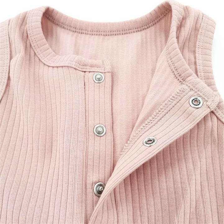 Remi Sleeveless Baby Romper Organic Ribbed Cotton Snap Buttons top