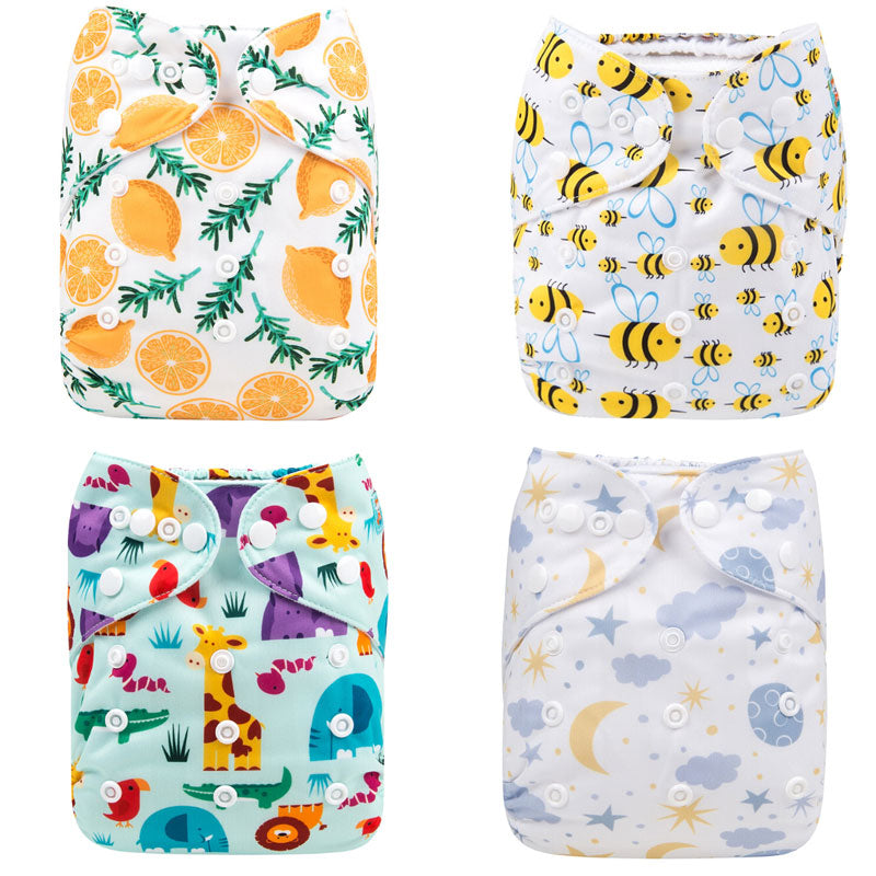 Riley 4 Pack modern, reuseable & washable Cloth Nappies With 8 Inserts