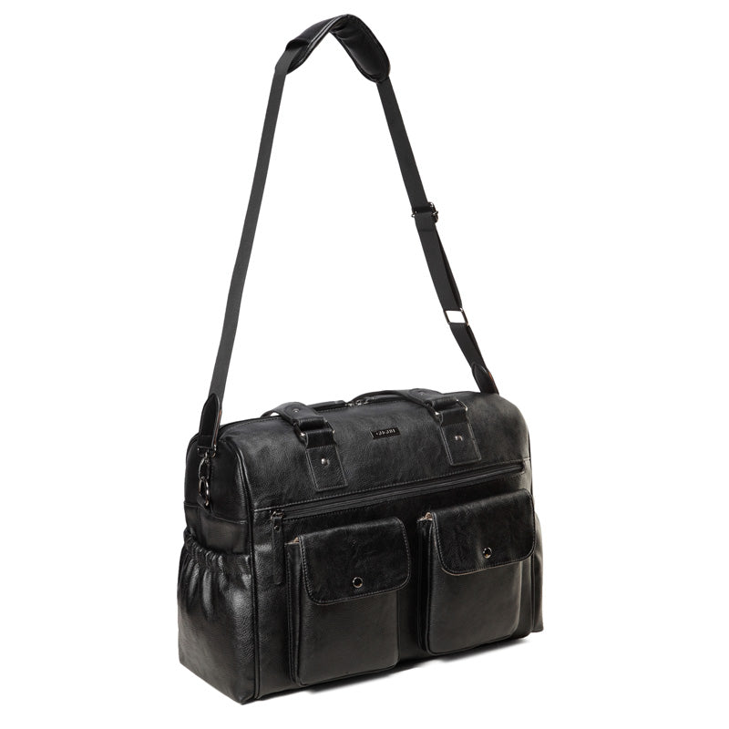 Sarah Carry All Black Nappy Bag PU Leather front 1