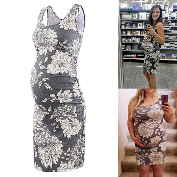 Serene Grey Floral Sleeveless Maternity Dress