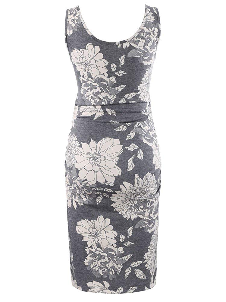 Serene - Grey Floral Sleeveless Maternity Dress