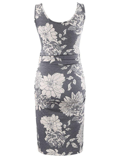 Serene - Grey Floral Sleeveless Maternity Dress