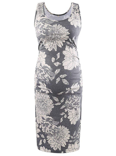 Serene - Grey Floral Sleeveless Maternity Dress