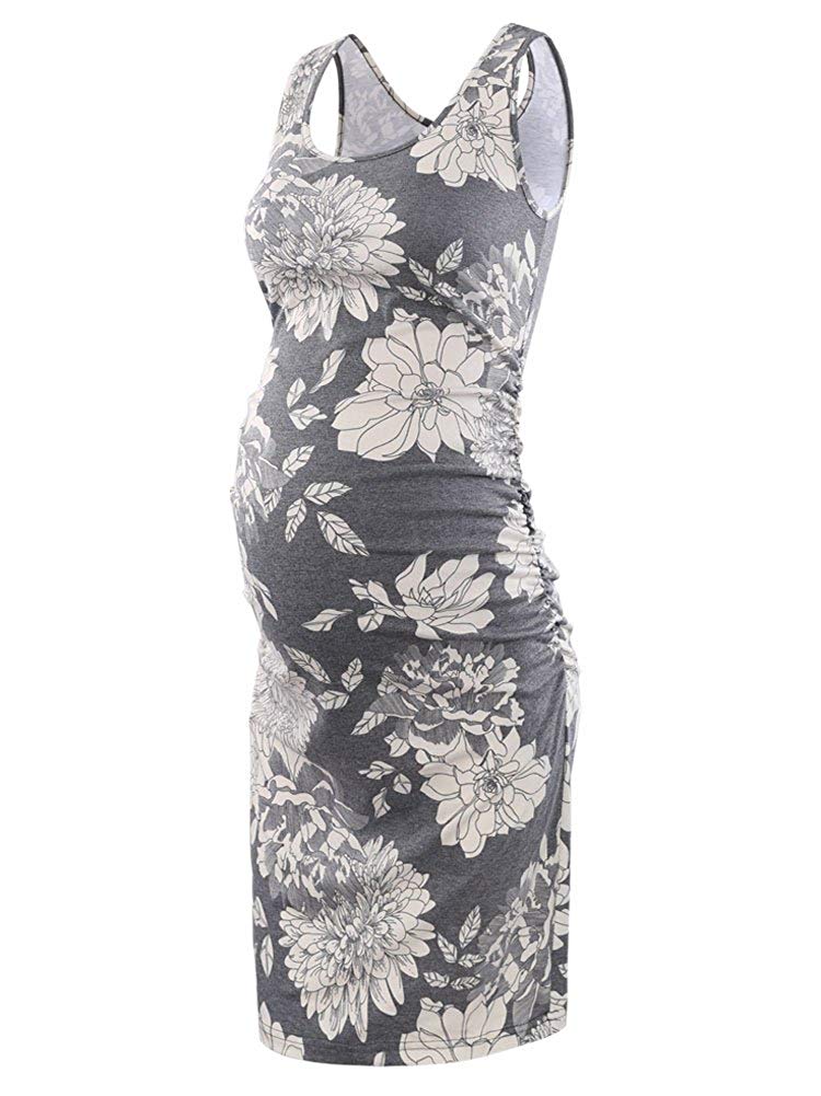 Serene - Grey Floral Sleeveless Maternity Dress