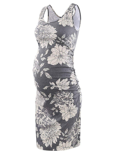 Serene - Grey Floral Sleeveless Maternity Dress
