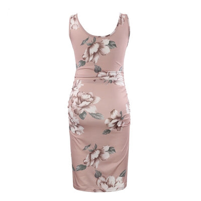 Serene – Pastel Pink Floral Sleeveless Maternity Dress