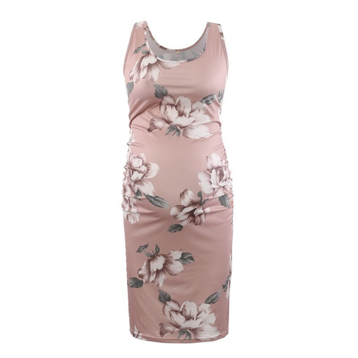 Serene – Pastel Pink Floral Sleeveless Maternity Dress