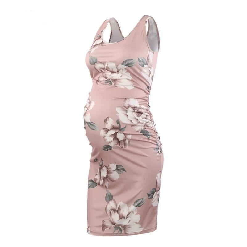 Serene – Pastel Pink Floral Sleeveless Maternity Dress