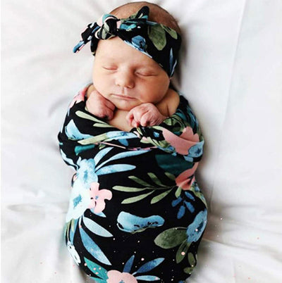 Shae Baby Swaddle Wrap Set With Matching Headband & Beanie