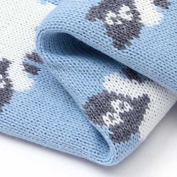 Sheep Blue Baby Blanket Closeup