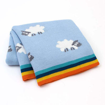Sheep Blue Baby Blanket Fold