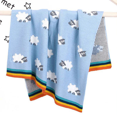Sheep Blue Baby Blanket Hanging