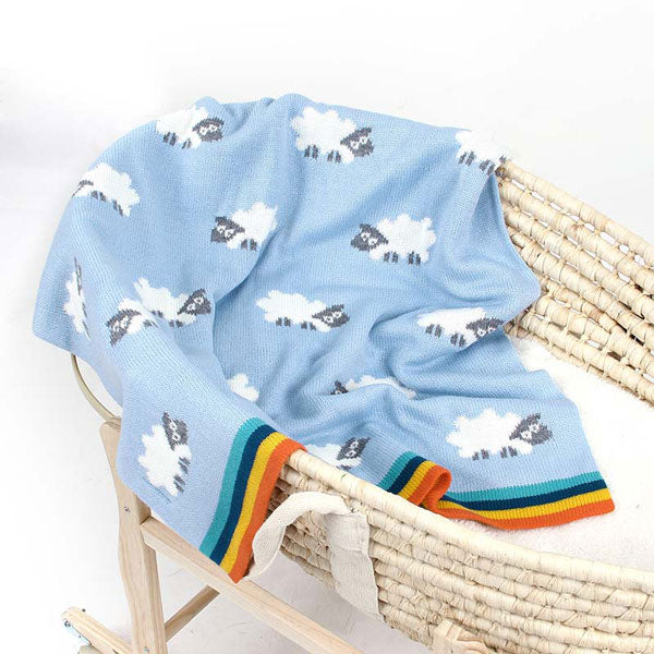 Sheep Blue Baby Blanket in Cot