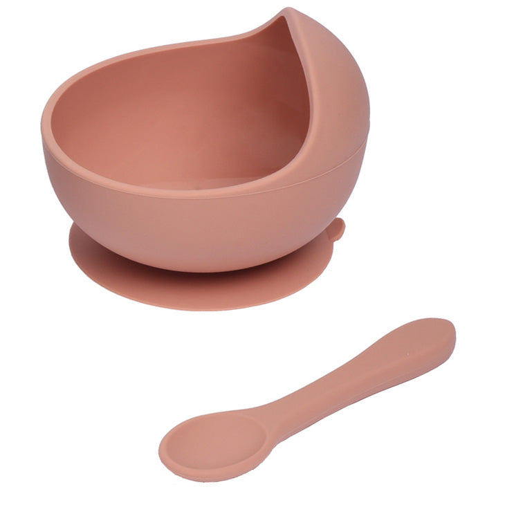 Silicone Suction Baby Bowl & Spoon Set in Dusty Peach Color