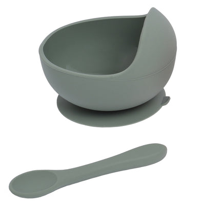 Silicone Suction Baby Bowl & Spoon Set in Sage Color