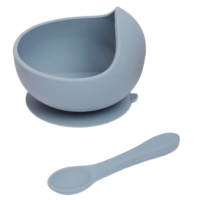 Silicone Suction Baby Bowl & Spoon Set in Stone Blue Color