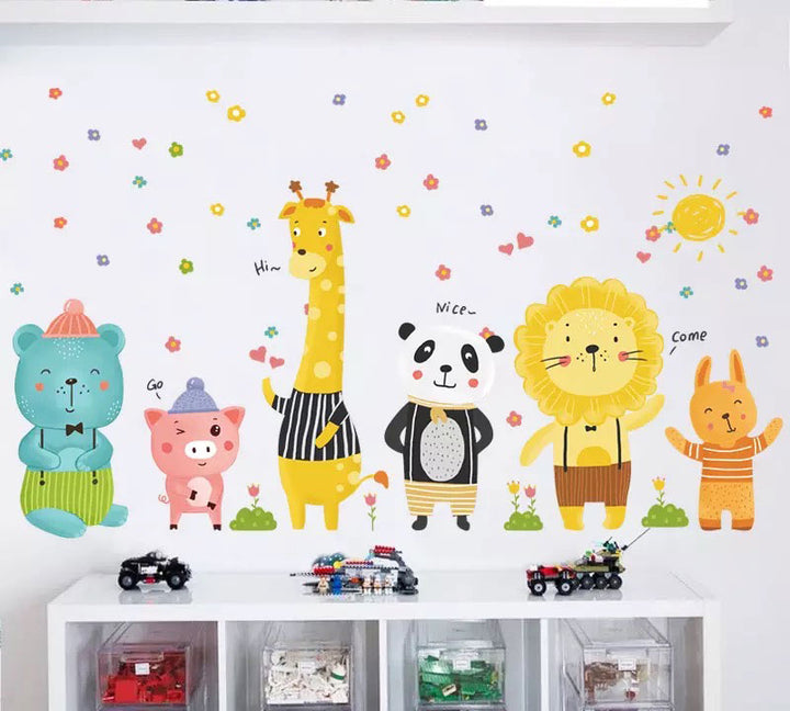 Six Animal Friends Baby Nursery Wall Sticker Front