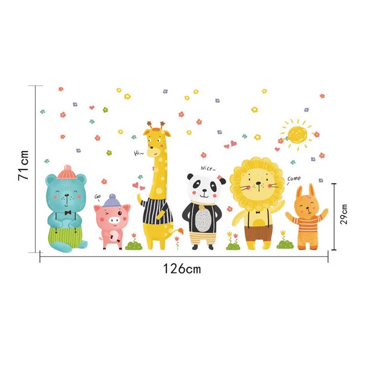 Six Animal Friends Baby Nursery Wall Sticker Size