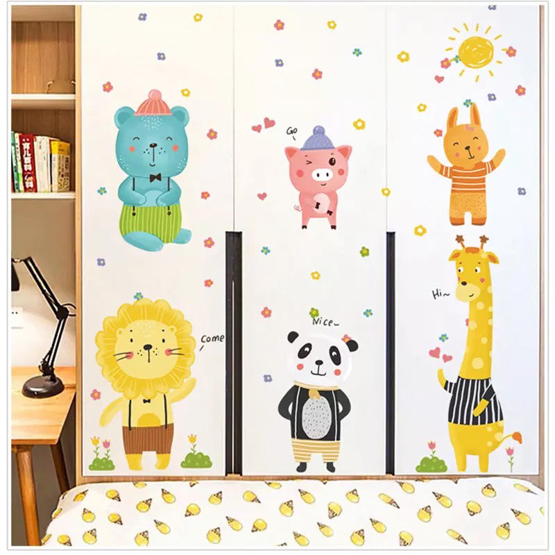 Six Animal Friends Baby Nursery Wall Sticker on Wardrobe