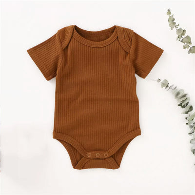 Sloan Short Sleeve Baby Romper Rib Kint Organic Cotton - Brown Color (2)